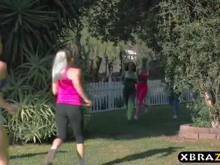 Huge boobs pornstars chasing that big D immediately after jogging