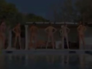 Six Naked Girls By The Pool From France