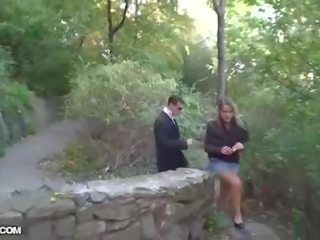 Outdoor sex movie scene with a blonde